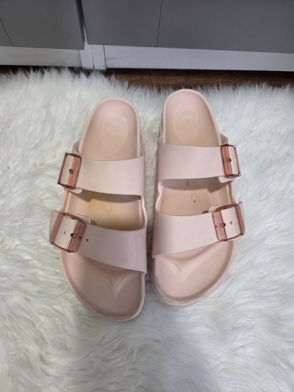 Birkentock Women's Double Buckle Slide Sandals in Blush Pink